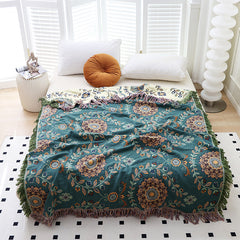 Green Disc Flower Cotton Gauze Blanket