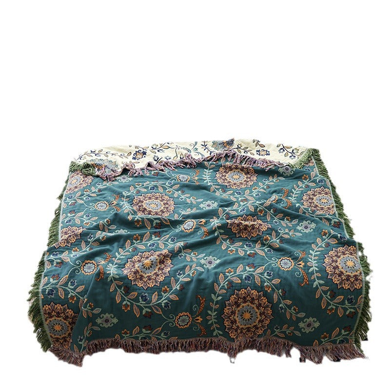 Green Disc Flower Cotton Gauze Blanket