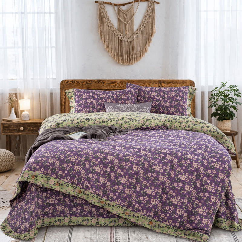 Purple Floral Cotton Gauze Bedding Sets